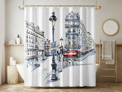 White Paris Café Street Scene Shower Curtain