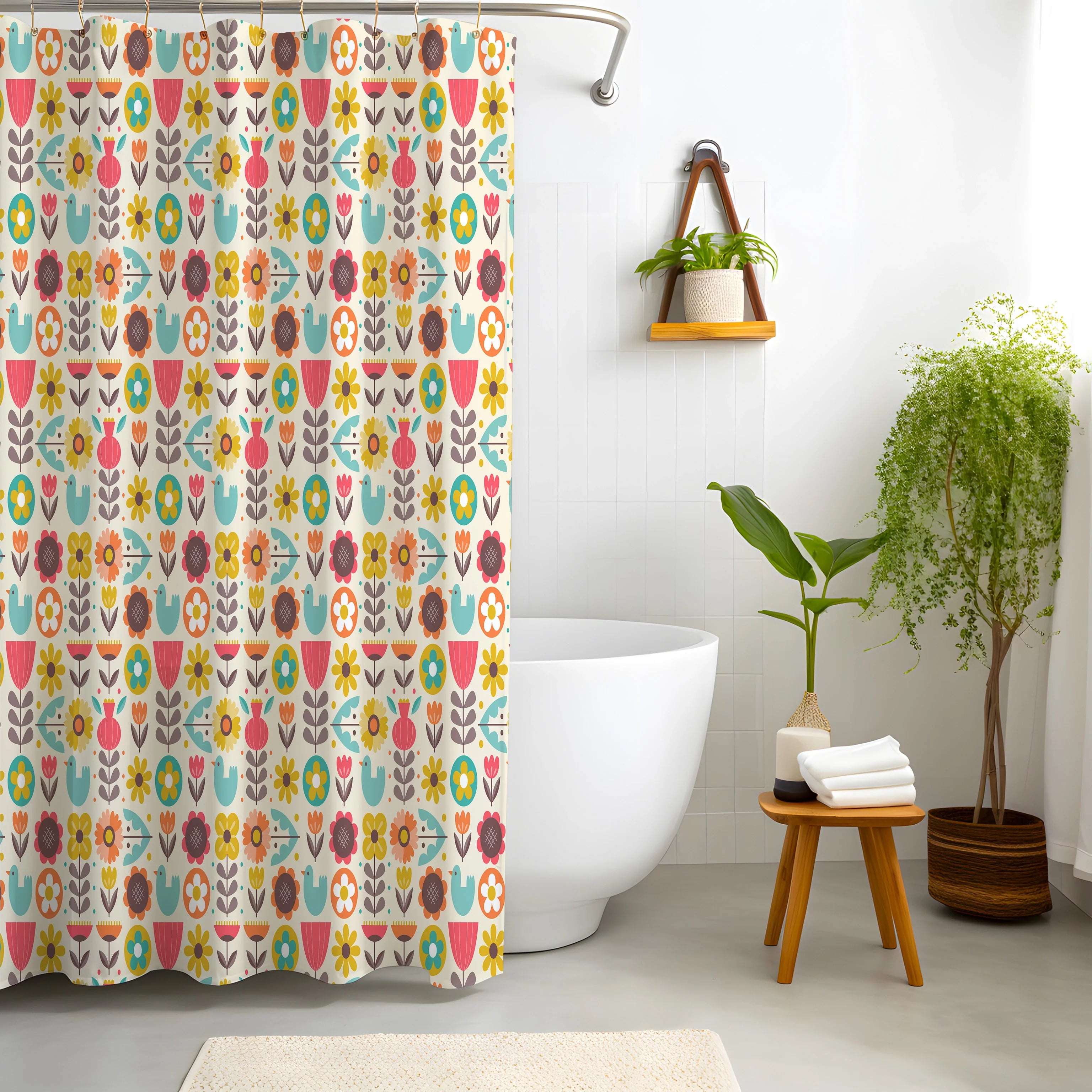 Playful Nordic Nature in Full Bloom - Colorful Scandinavian Shower Curtain - Image 2 - Arteka Home Shower Curtain