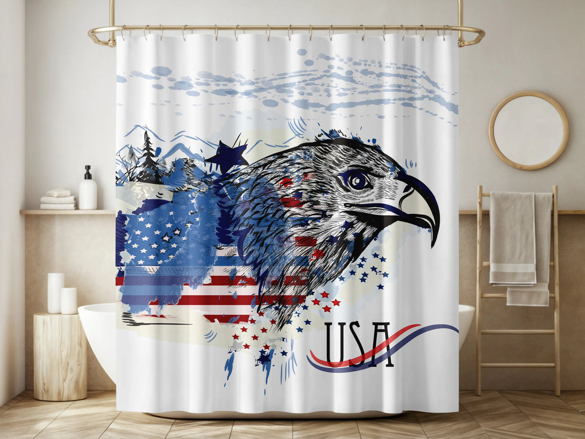 White Patriotic Eagle USA Shower Curtain