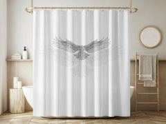 White Geometric Eagle Sketch Shower Curtain
