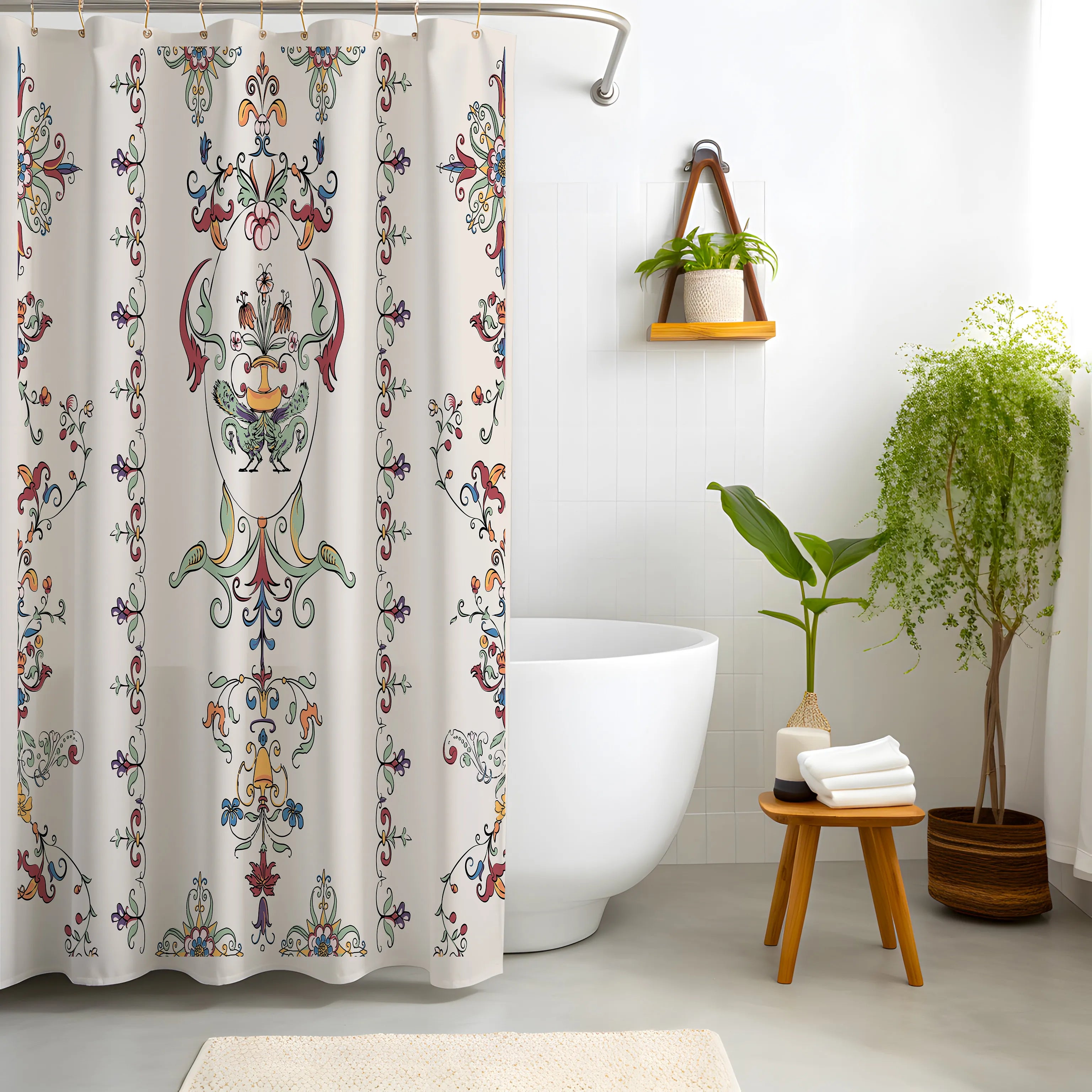 Cream Ornate Floral Medallion Shower Curtain