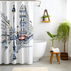 White Paris Café Street Scene Shower Curtain