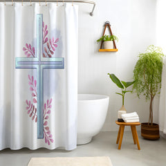 White Blue Cross Floral Shower Curtain