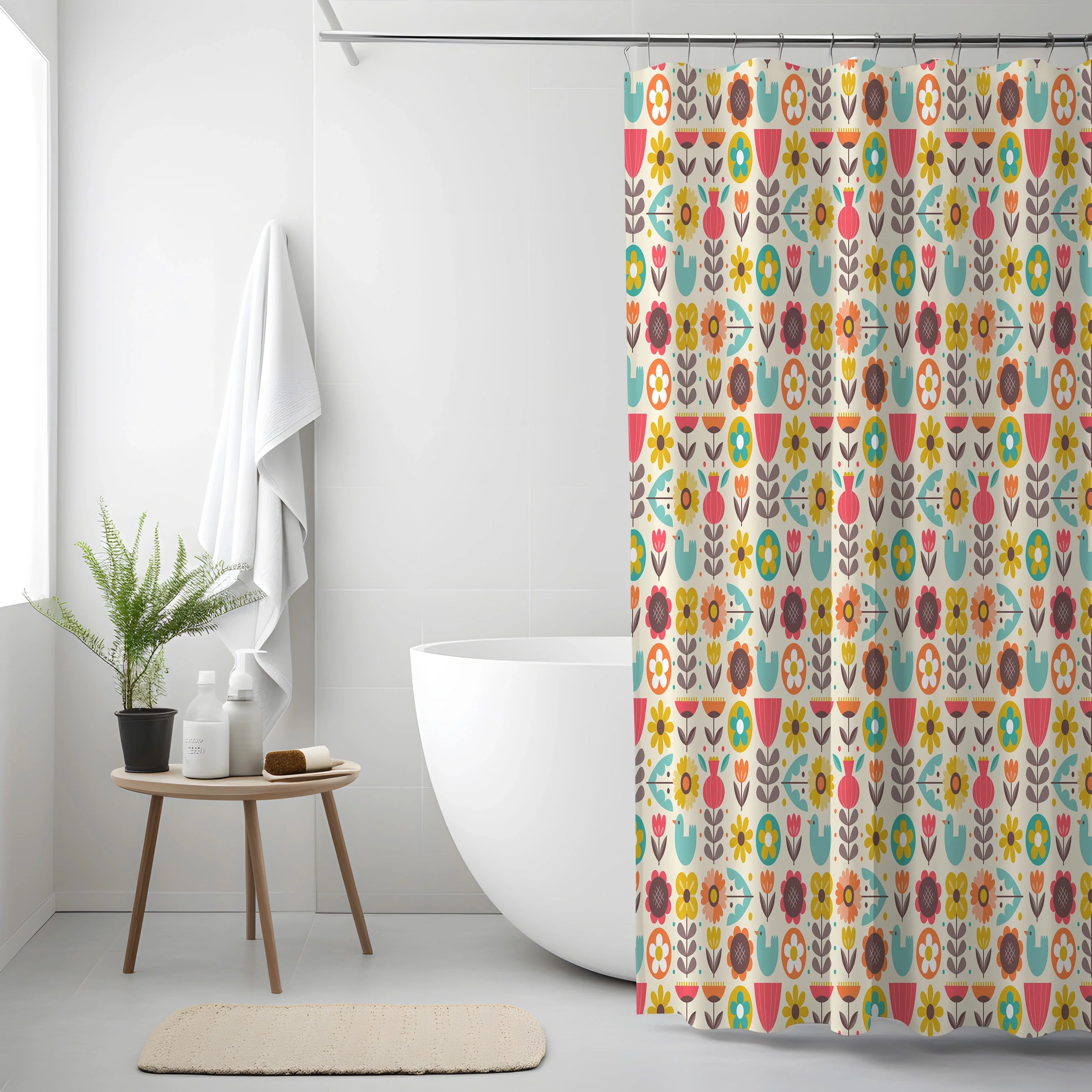Playful Nordic Nature in Full Bloom - Colorful Scandinavian Shower Curtain - Image 4 - Arteka Home Shower Curtain