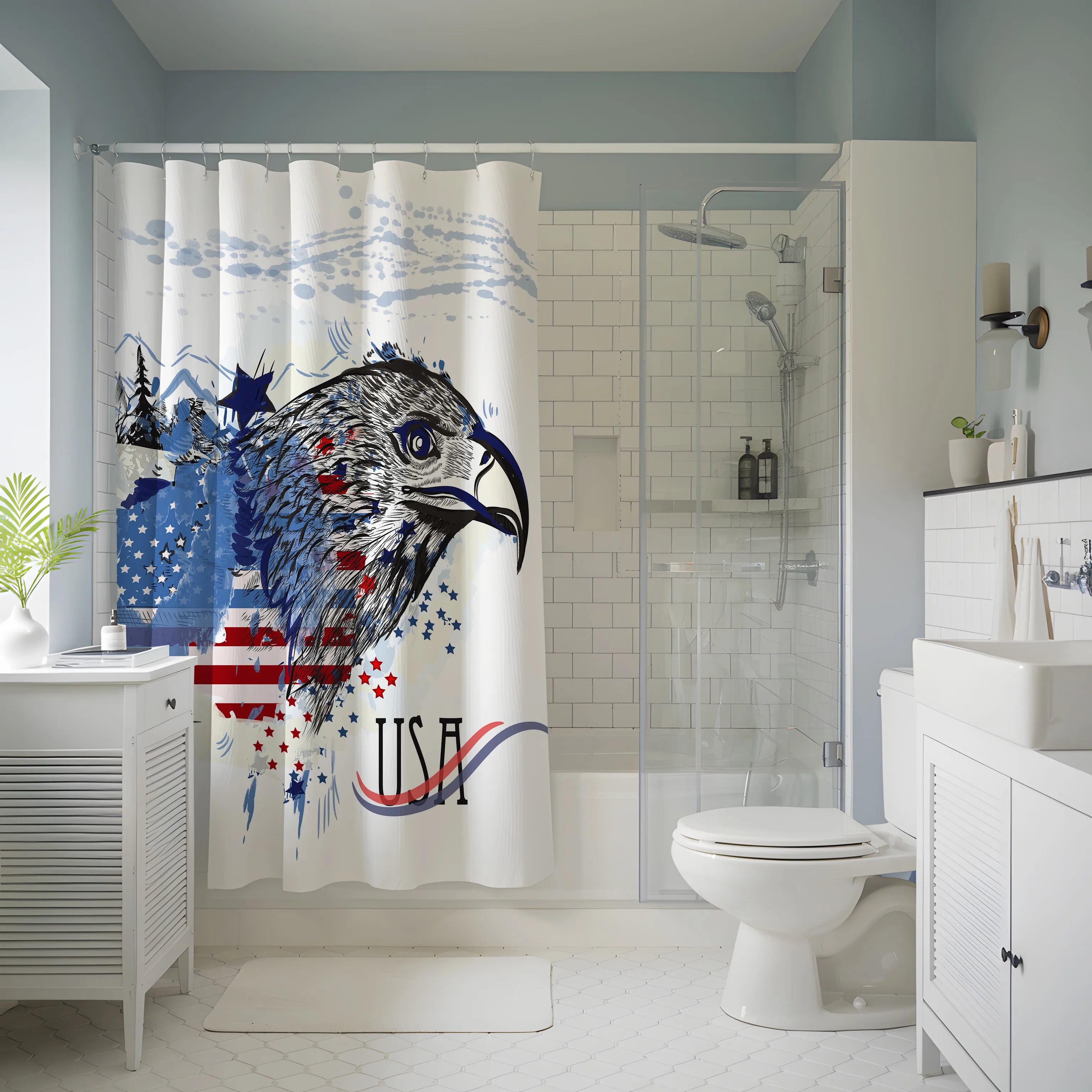 White Patriotic Eagle USA Shower Curtain