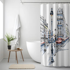 White Paris Café Street Scene Shower Curtain