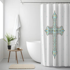 White Decorative Blue Cross Shower Curtain