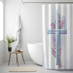White Blue Cross Floral Shower Curtain