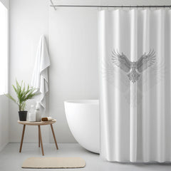 White Geometric Eagle Sketch Shower Curtain