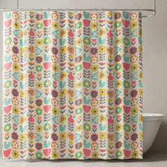 Playful Nordic Nature in Full Bloom - Colorful Scandinavian Shower Curtain - Image 1 - Arteka Home Shower Curtain