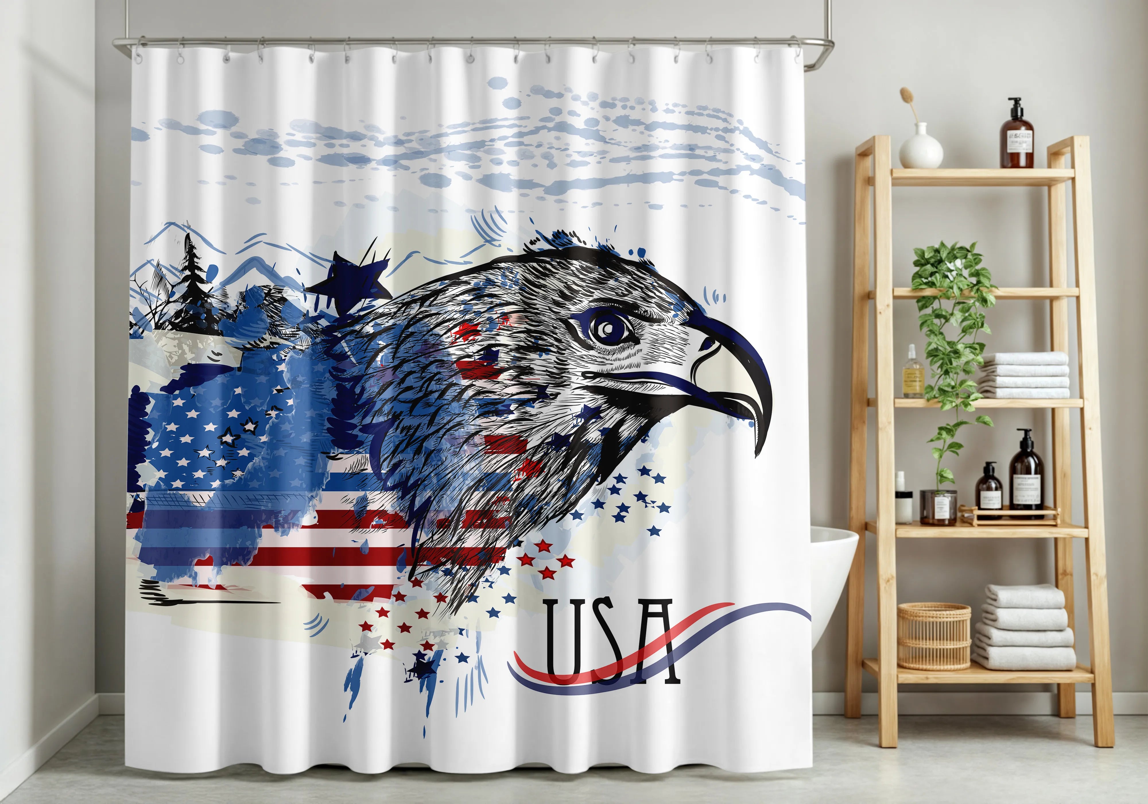 White Patriotic Eagle USA Shower Curtain
