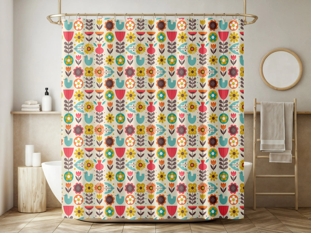 Playful Nordic Nature in Full Bloom - Colorful Scandinavian Shower Curtain - Image 6 - Arteka Home Shower Curtain