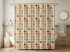Playful Nordic Nature in Full Bloom - Colorful Scandinavian Shower Curtain - Image 6 - Arteka Home Shower Curtain