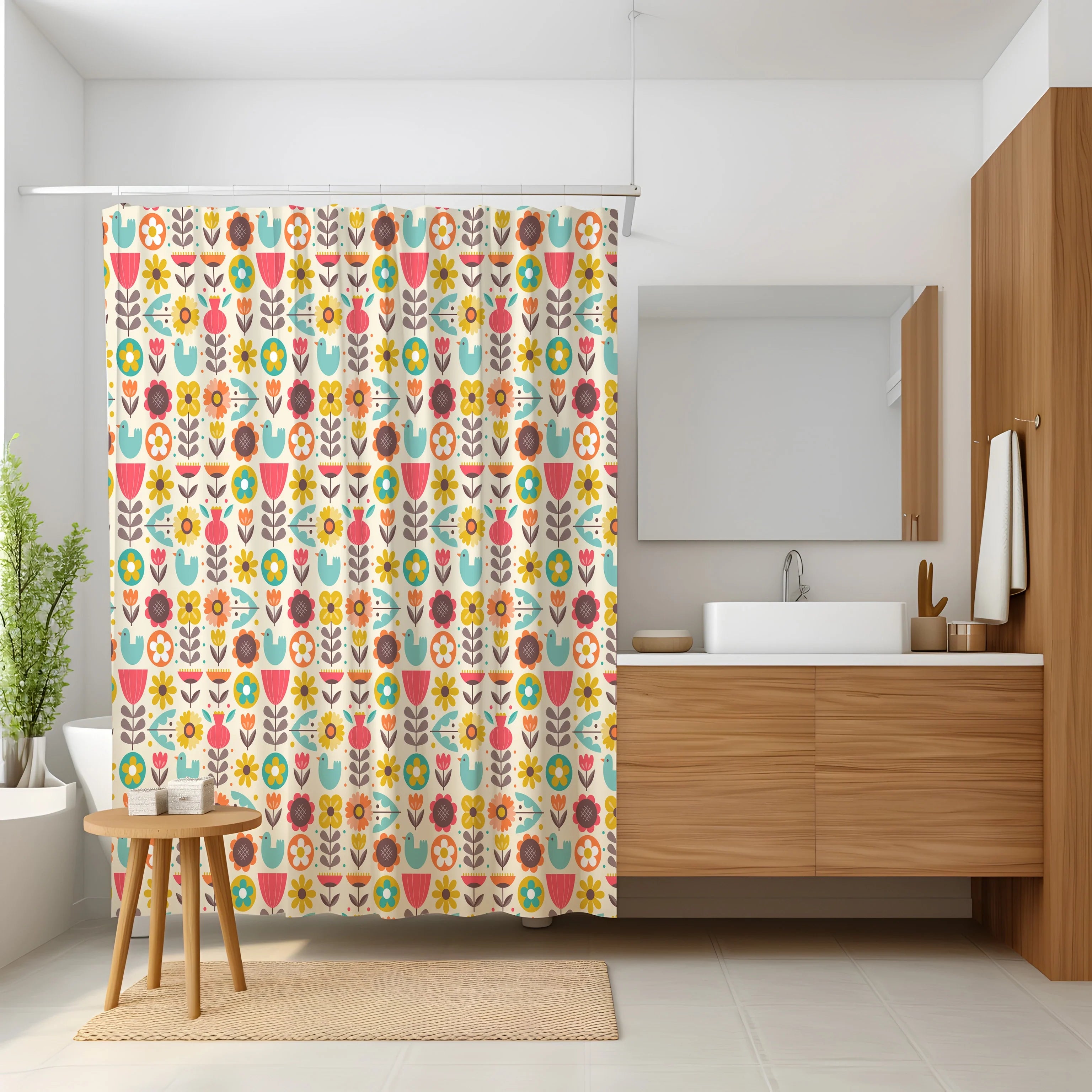 Playful Nordic Nature in Full Bloom - Colorful Scandinavian Shower Curtain - Image 7 - Arteka Home Shower Curtain