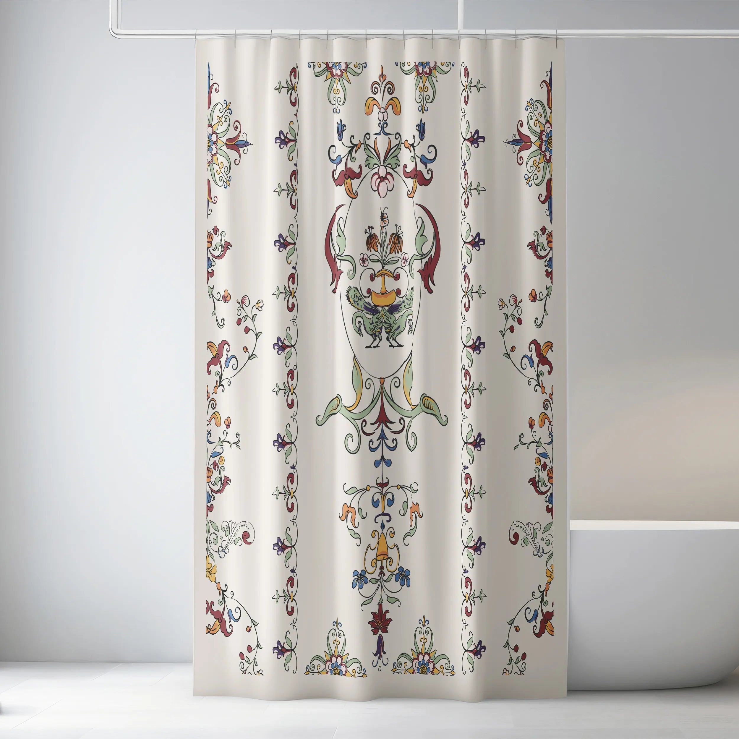 Cream Ornate Floral Medallion Shower Curtain