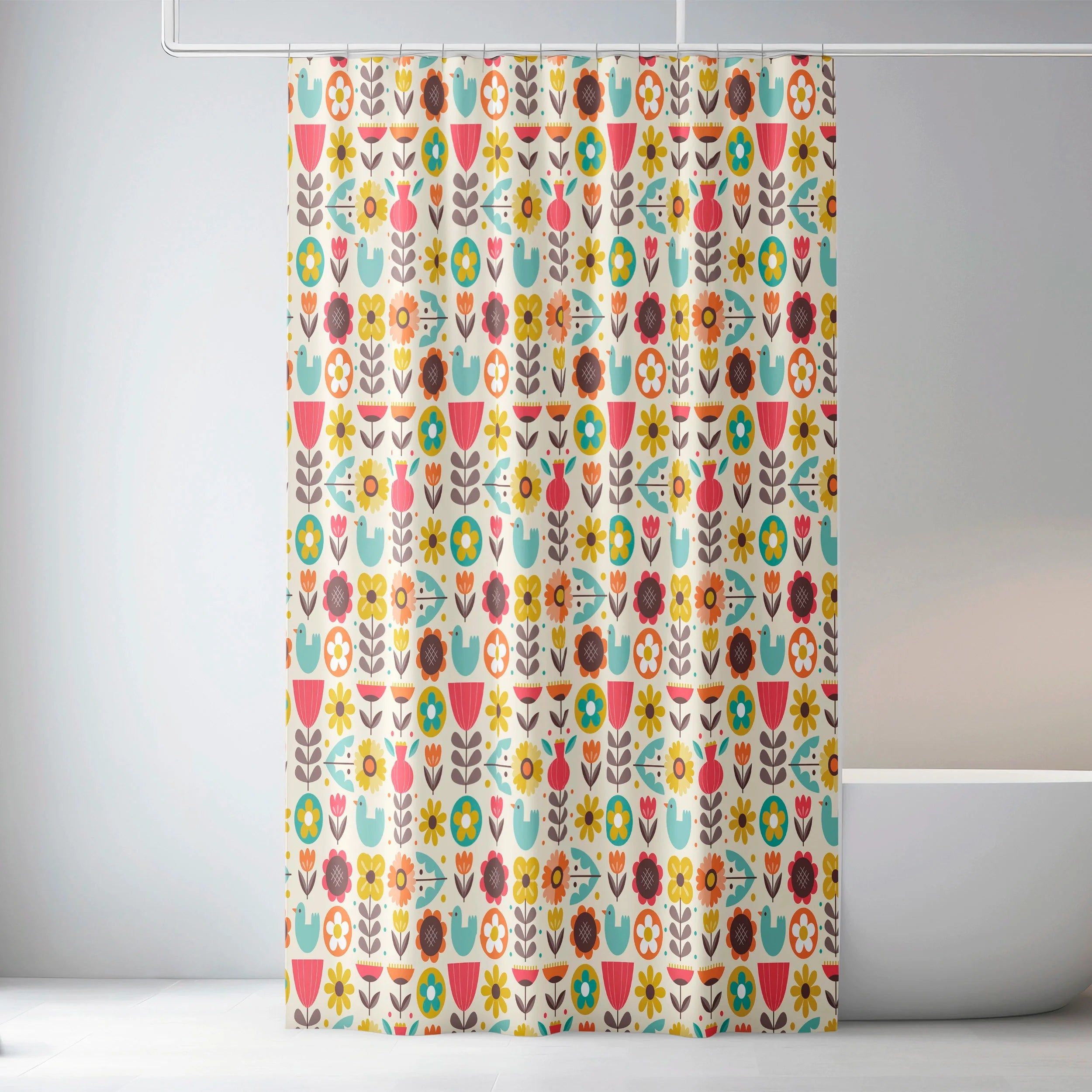 Playful Nordic Nature in Full Bloom - Colorful Scandinavian Shower Curtain - Image 8 - Arteka Home Shower Curtain