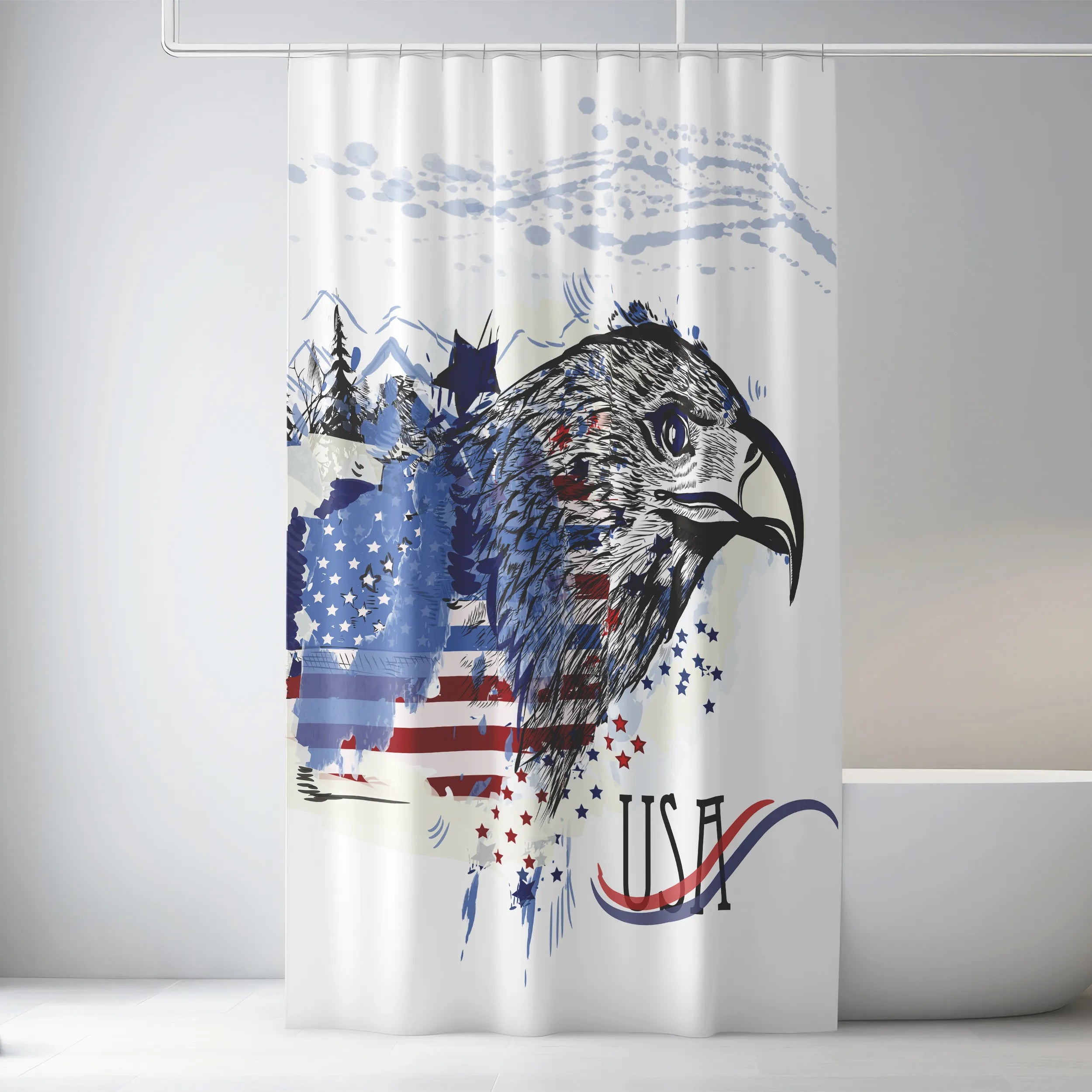 White Patriotic Eagle USA Shower Curtain